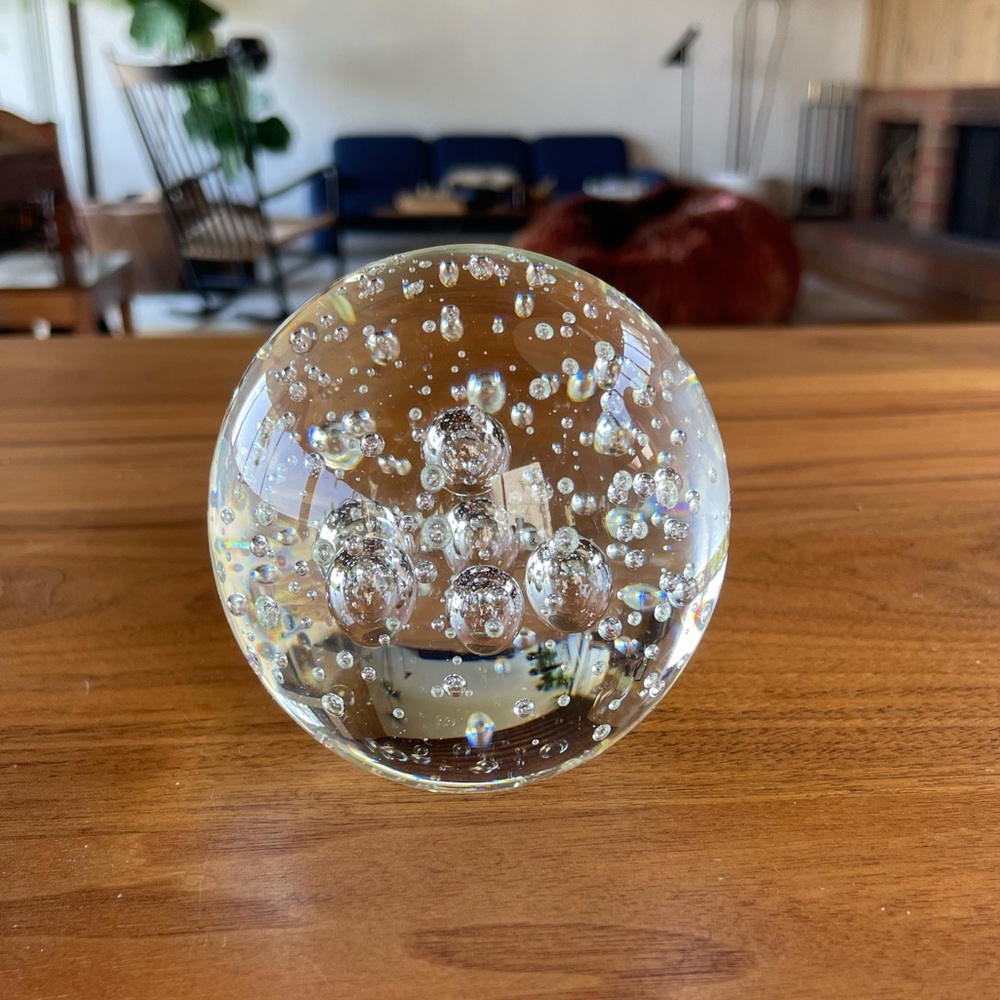 Vintage Murano Clear Glass Controlled Bubbles Paperweight